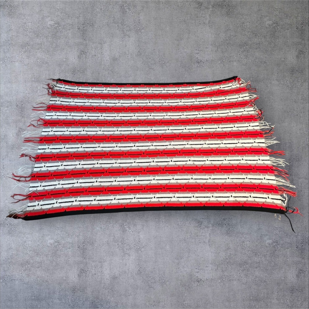 Vintage Handmade Navajo Diamond Crochet Blanket Red‎ White Gray Black 70x45